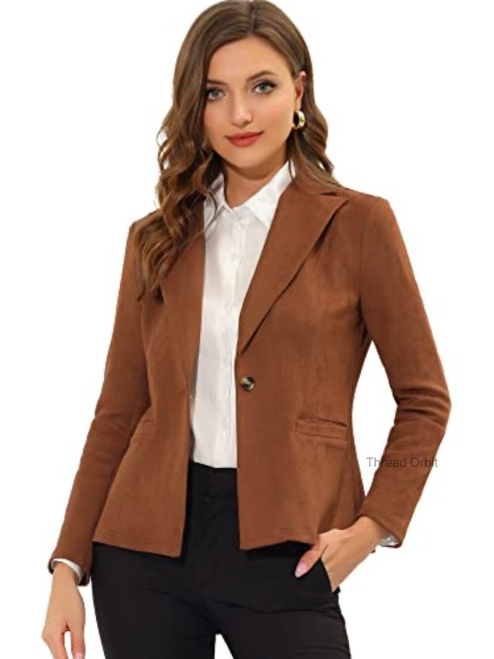 Faux Suede Blazer Long Sleeve Lapel Collar Button Office Work Jacket